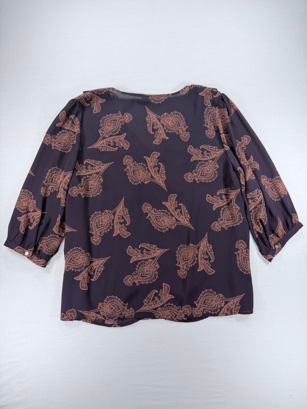 Liz Claiborne Brown Paisley Ruffle V-Neck Blouse Size L - Picture 5 of 5
